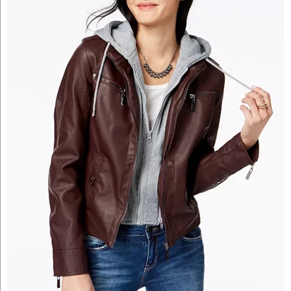 NWT Jou Jou hooded Faux Fur Moto Jacket